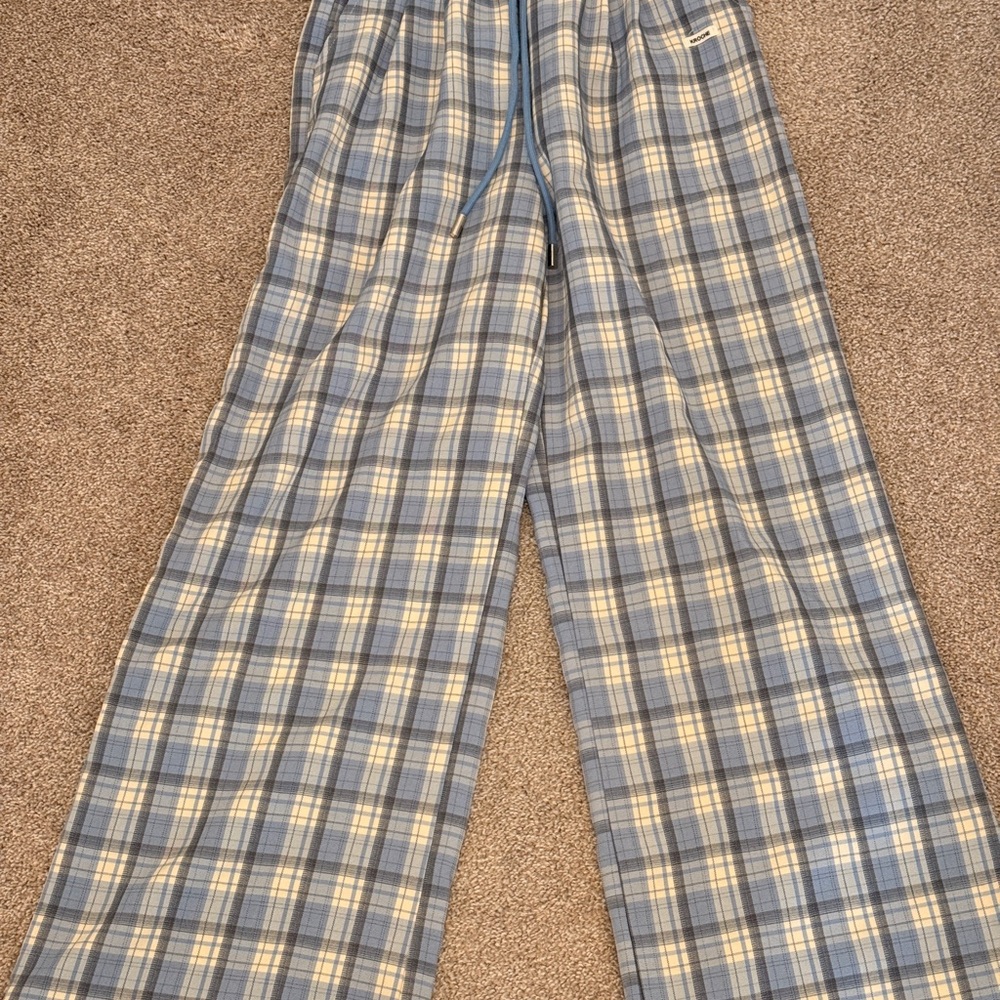 Blue and White Plaid Pajama Pants